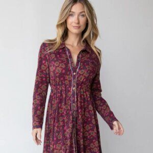 Natural Life Christa Knit Cotton Maxi Dress Cranberry Brown Floral Size L NWT